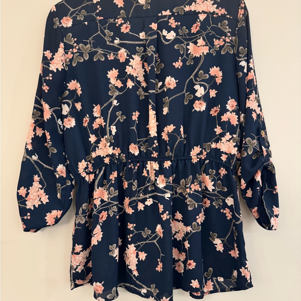 Stella Tweed Navy Floral Zip Front Tunic Top small - Picture 4 of 7